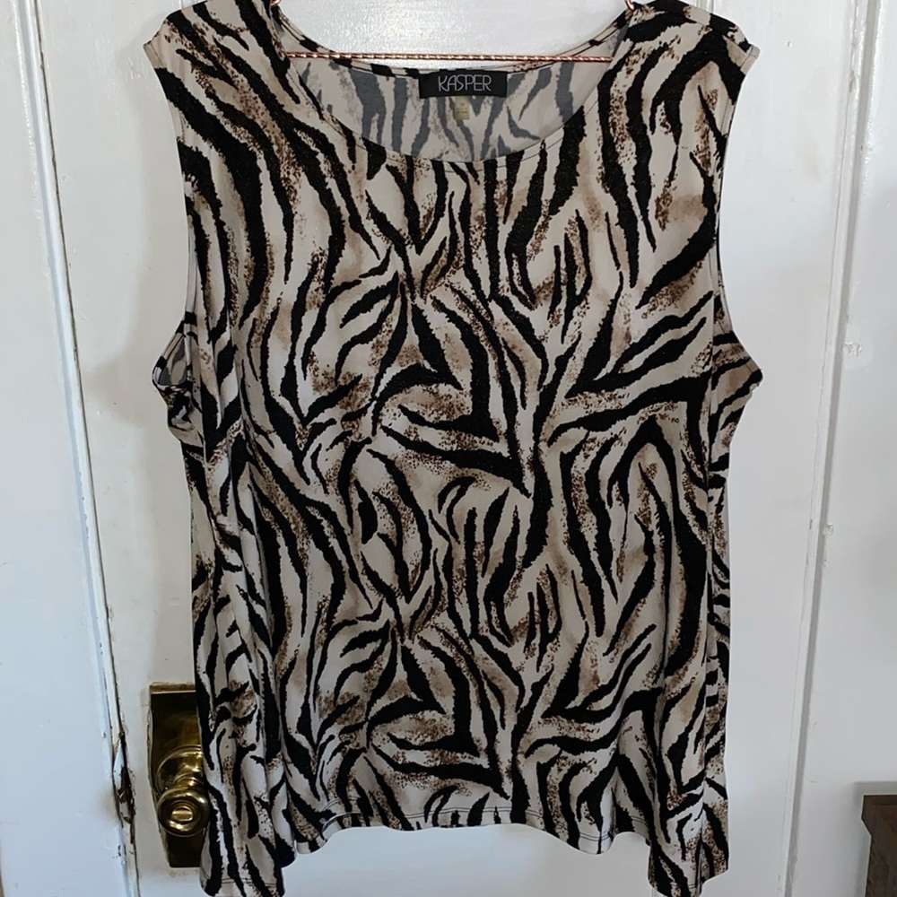 Kasper Metallic Leopard/ Animal Print Sleeveless Blouse Size 3X